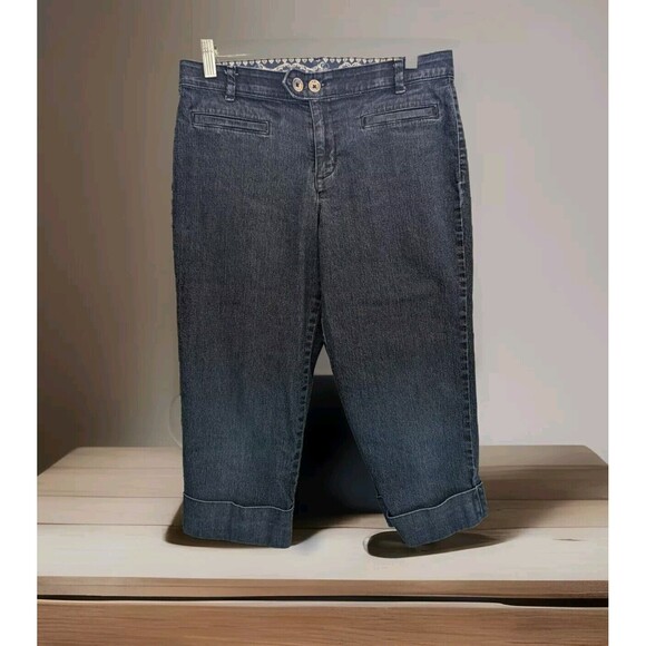 Bandolino Women’s Blue Cropped Roll Cuff Capri Jeans Pants Stretch Size 6 - Picture 1 of 8